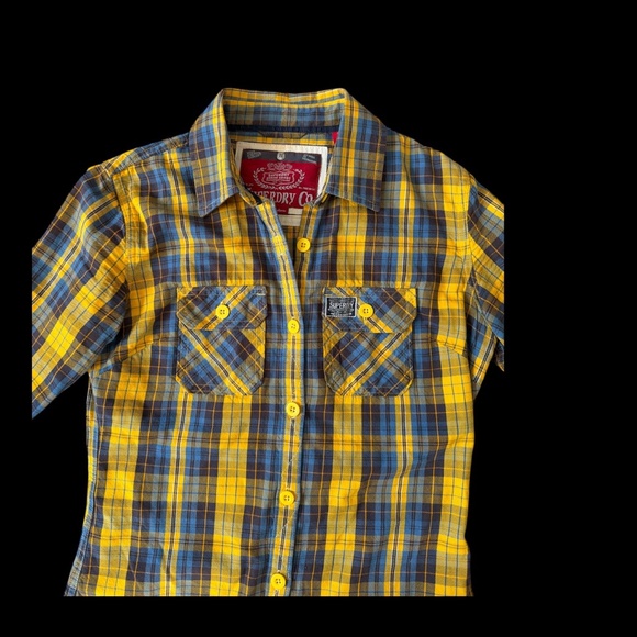 Superdry Yellow Plaid Lumberjack Shirt - Medium Mens Slim Fit - Picture 6 of 8